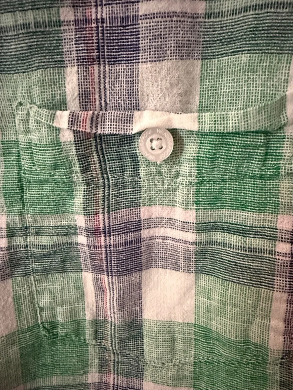 Weatherproof washable linen Plaid Short Sleeve Button-Down Shirt casual beach Lg
